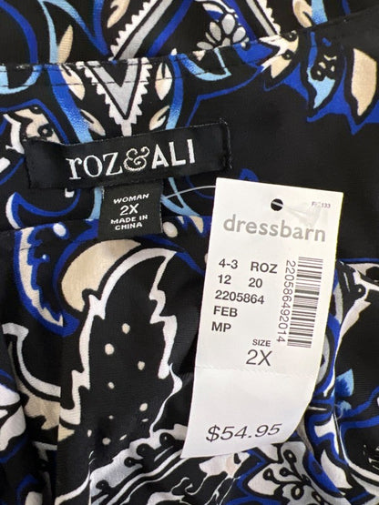Roz & Ali Women's Black/Blue Paisley 3/4 Sleeve Midi Dress - 2X image 3