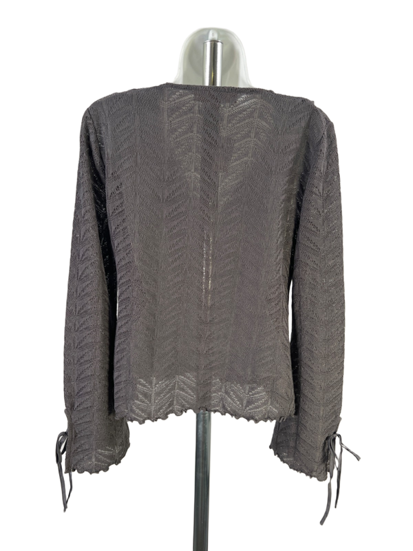 LOFT Women's Gray Long Sleeve Button Close Ruffle Trim Cardigan Sweater - S image 2