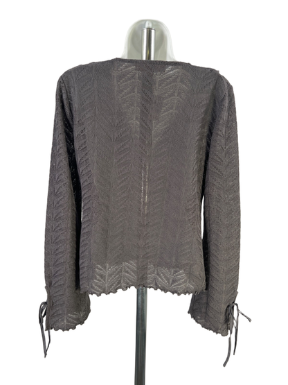 LOFT Women's Gray Long Sleeve Button Close Ruffle Trim Cardigan Sweater - S image 2