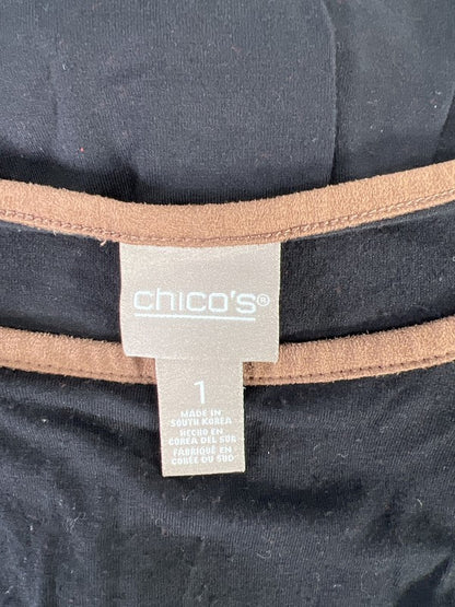 Chico’s Women’s Black/Brown 3/4 Sleeve Crewneck Shirt - 1/US M image 3