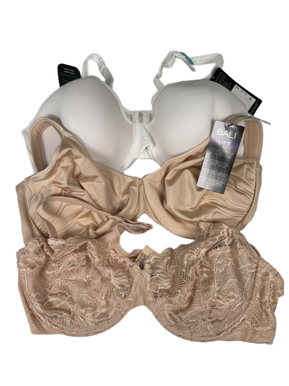 Bali Women's White/Beige Mixed Style Underwire Lift Lot of 3 Bras - 42C