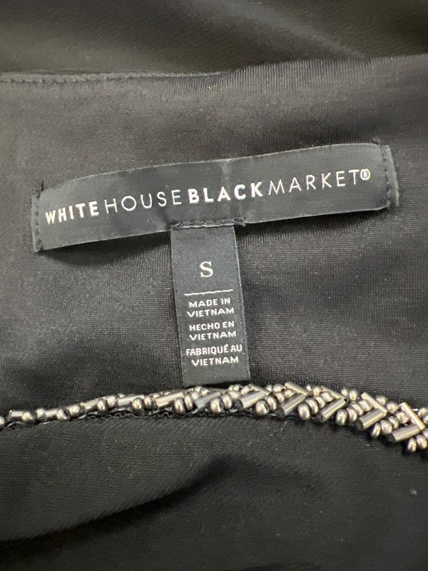 White House Black Market Women's Black Beaded V-Neck Tank Top Blouse - S image 3