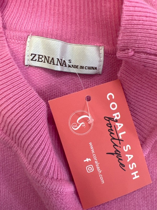 Zenana Women's Pink Crewneck Angel Wing Elbow Sleeve Sweater - S image 3