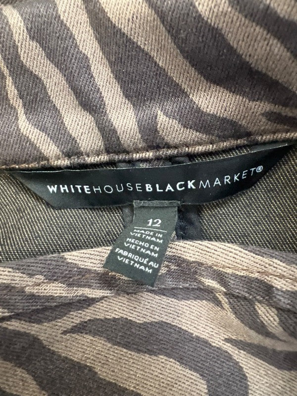 White House Black Market Women's Brown Zebra Print Denim Jean Jacket - 12 image 3