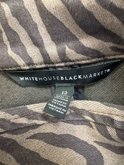 White House Black Market Women's Brown Zebra Print Denim Jean Jacket - 12 image 3