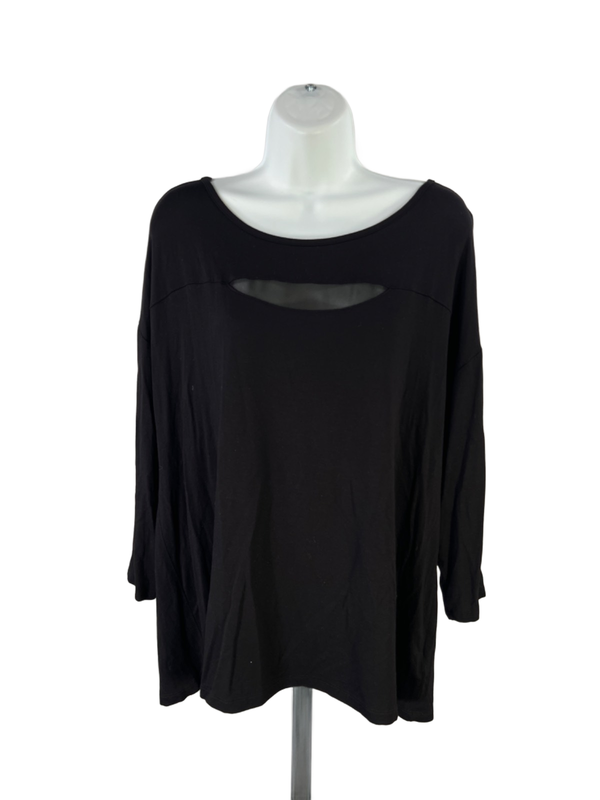Tahari Women's Black Mesh Cut Out 3/4 Sleeve Shirt - 1X