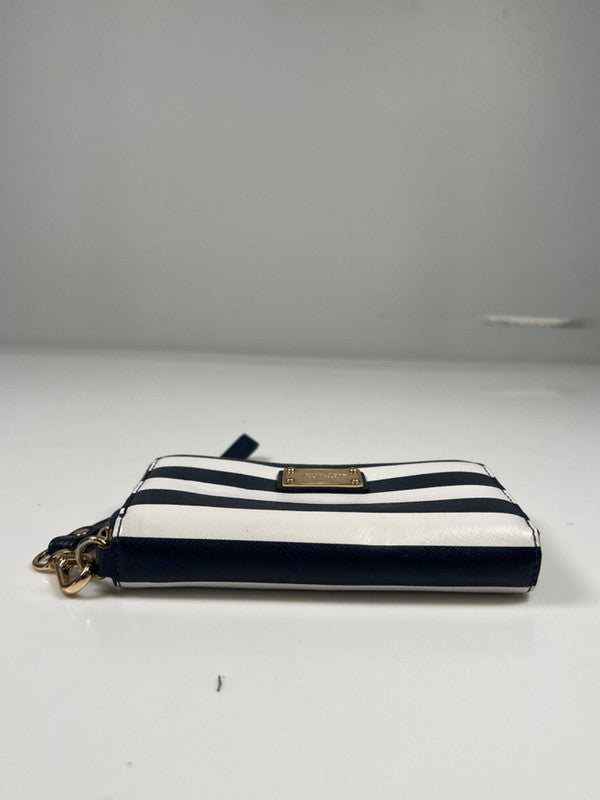 Michael Kors Women's Blue Striped Saffiano Leather Zip Around Wristlet Wallet image 4