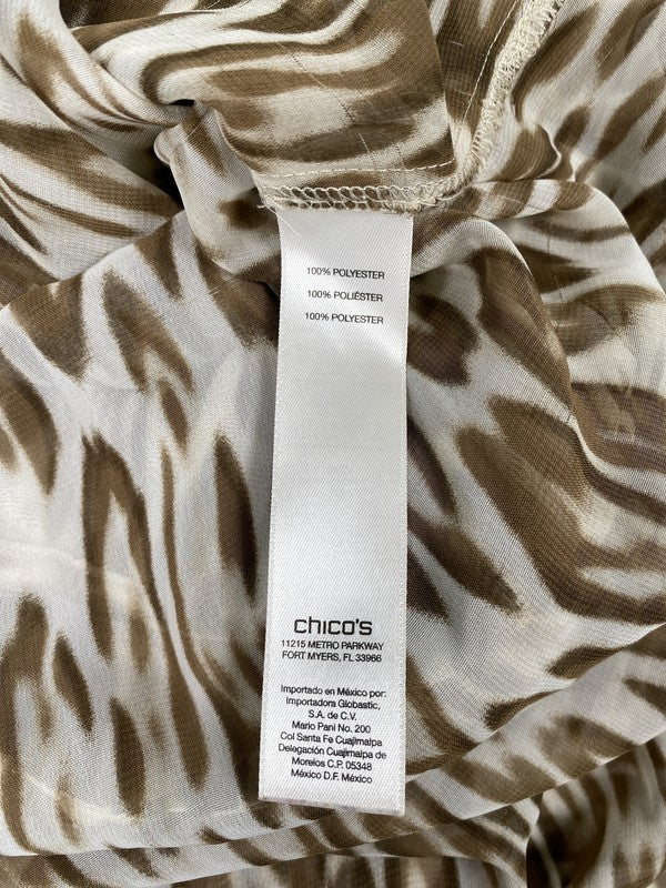 Chico’s Women’s Brown/White Sleeveless Sheer Button Up Hi-Low Blouse - 0/US S image 4