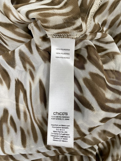 Chico’s Women’s Brown/White Sleeveless Sheer Button Up Hi-Low Blouse - 0/US S image 4