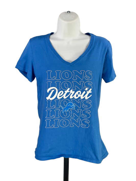 NFL Team Apparel Women's Blue Detroit Lions V Neck Short Sleeve Tee Shirt - S