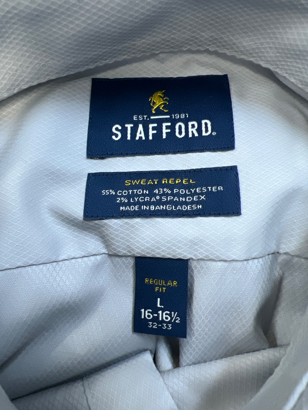 Stafford Men's Gray Sweat Repel Regular Fit Long Sleeve Button Up Shirt - L image 3