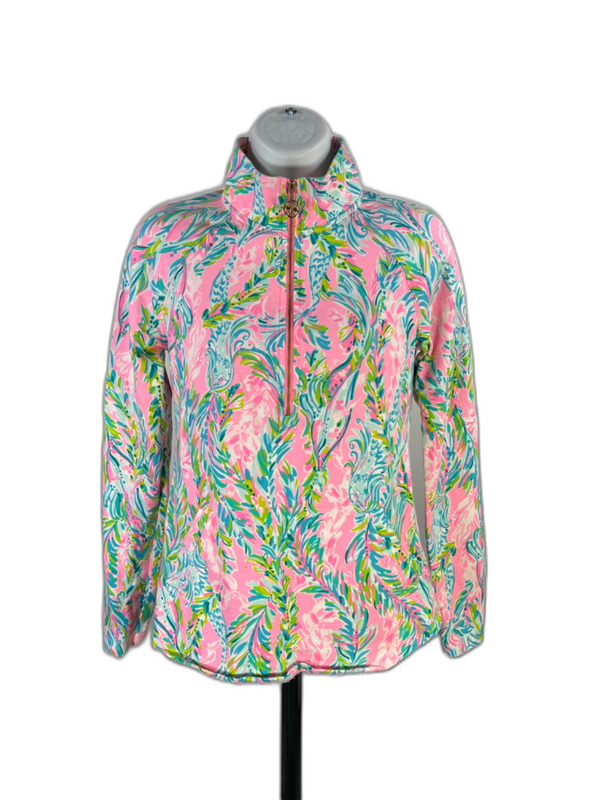 Lilly Pulitzer Women's Pink/Green Skipper Popover 1/4 Zip Shirt - XS