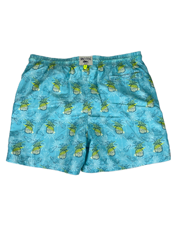 Spicy Tuna Men's Blue Pineapple Graphic Mesh Lined Swim Trunks - XL image 2