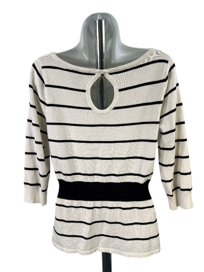 White House Black Market Women's White Striped 3/4 Sleeve Sweater - M image 2