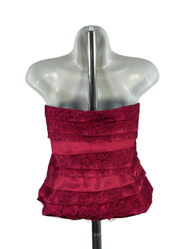 White House Black Market Women's Burgundy Lace Layered Corset Strapless Top - 12 image 2