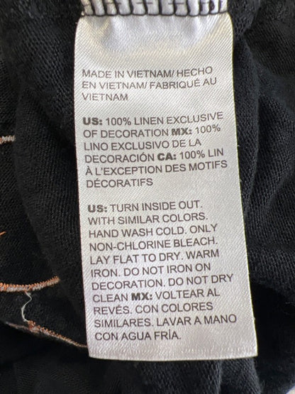 Chico's Women's Black Linen Embroidered Embellished Short Sleeve Shirt - M image 4