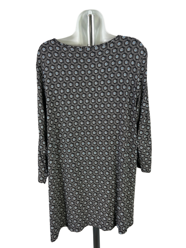J Jill Women's Black/White Geometric Floral Scoop Neck 3/4 Sleeve Shirt - L image 2