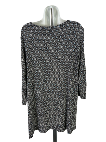 J Jill Women's Black/White Geometric Floral Scoop Neck 3/4 Sleeve Shirt - L image 2