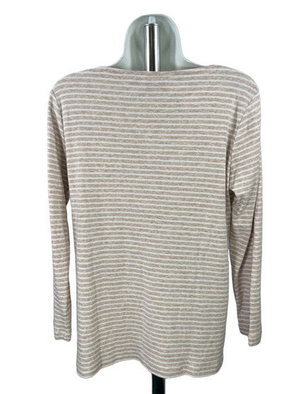 Vineyard Vines Women's Beige/White Striped 3/4 Sleeve Tee Shirt - L image 2