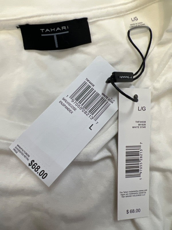 T Tahari Women's White Short Flutter Sleeve T-Shirt - L image 3