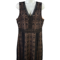 Kensie Women's Black/Tan Lace V Neck Pleated Lined Sleeveless Mini Dress - 14