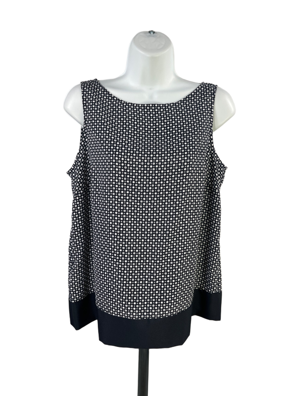 LOFT Women's Blue/White Woven Sleeveless Blouse - M Petite
