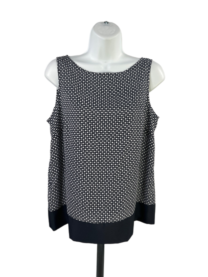 LOFT Women's Blue/White Woven Sleeveless Blouse - M Petite