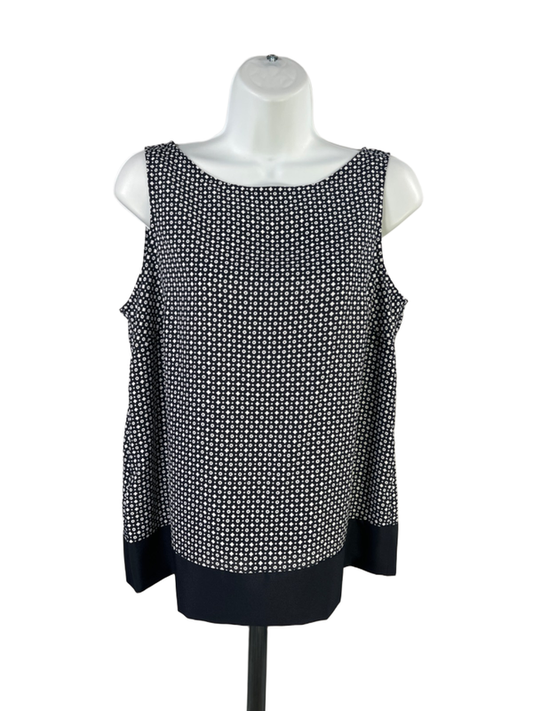LOFT Women's Blue/White Woven Sleeveless Blouse - M Petite