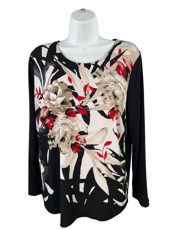 Chico's Women's Black/White Floral Long Sleeve Blouse - 1/US M