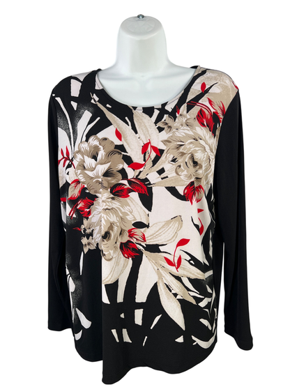 Chico's Women's Black/White Floral Long Sleeve Blouse - 1/US M