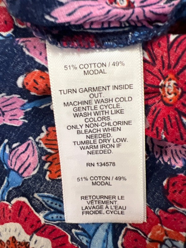 Vineyard Vines Women's Blue/Red Floral Square Neck Long Sleeve Blouse - XS image 4