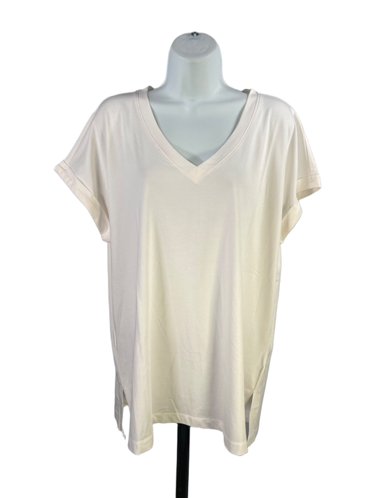 Banana Republic Women's White V Neck Short Cuffed Sleeve Shirt - L