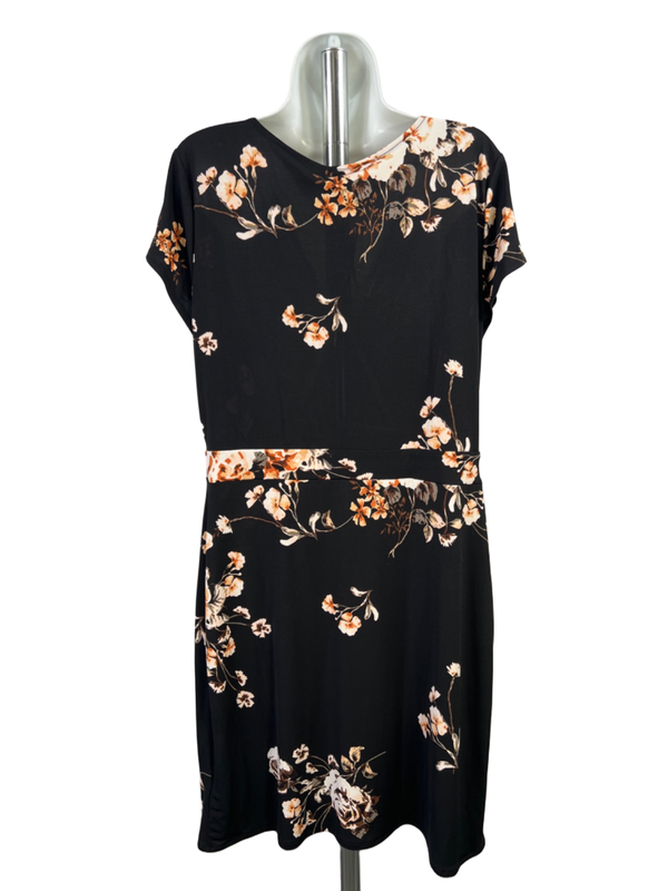 Maurices Women's Black Floral Short Sleeve V-Neck Shift Dress - L image 2