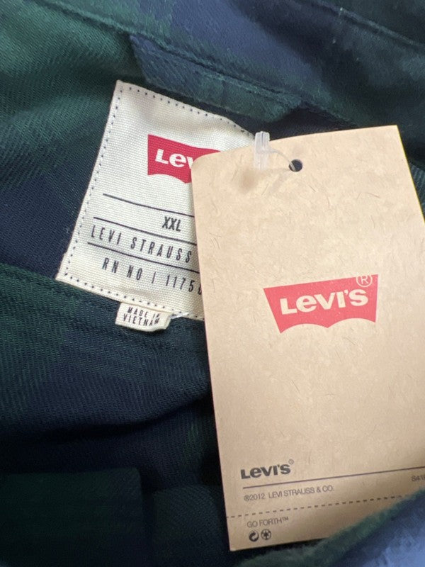 Levi's Men's Green/Blue Plaid Long Sleeve Button Up Flannel Shirt - XXL image 3