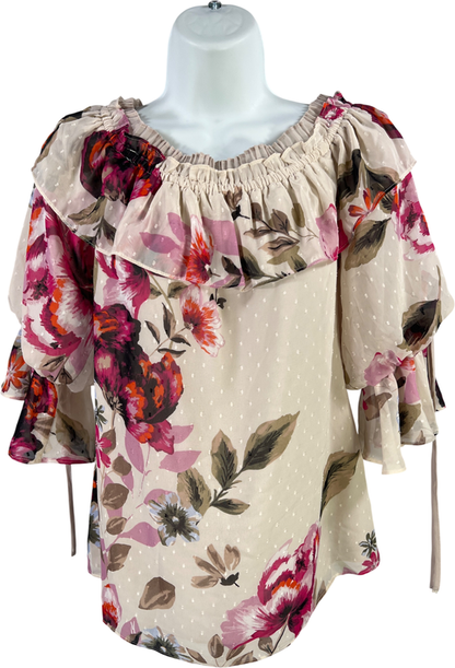 White House Black Market Women’s Gray Floral Off The Shoulder Blouse - S
