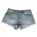 Kancan Women's Light Wash Distressed Button Fly Denim Jean Shorts - M