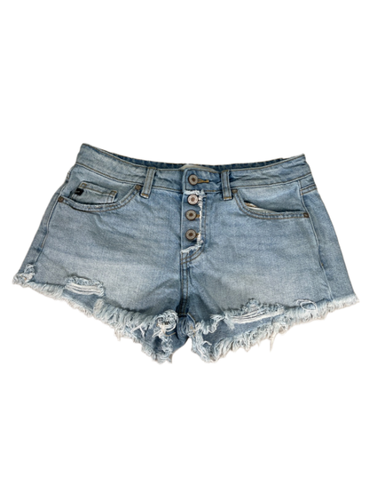 Kancan Women's Light Wash Distressed Button Fly Denim Jean Shorts - M