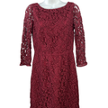 J Crew Women's Burgundy Lace Lined V Back Elbow Sleeve Midi Dress - 4