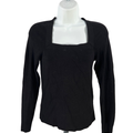 White House Black Market Women's Black Square Neck Long Sleeve Sweater - S