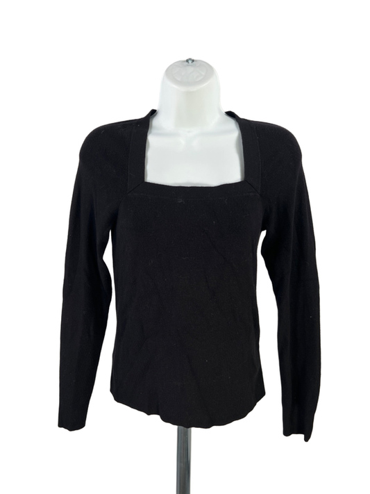 White House Black Market Women's Black Square Neck Long Sleeve Sweater - S