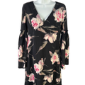 White House Black Market Women's Black/Pink Floral Bell Sleeve Midi Dress - 2