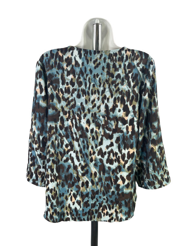 Chico's Women's Blue/Brown 3/4 Roll Sleeve V-Neck Blouse - 1/US M image 2