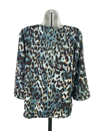 Chico's Women's Blue/Brown 3/4 Roll Sleeve V-Neck Blouse - 1/US M image 2