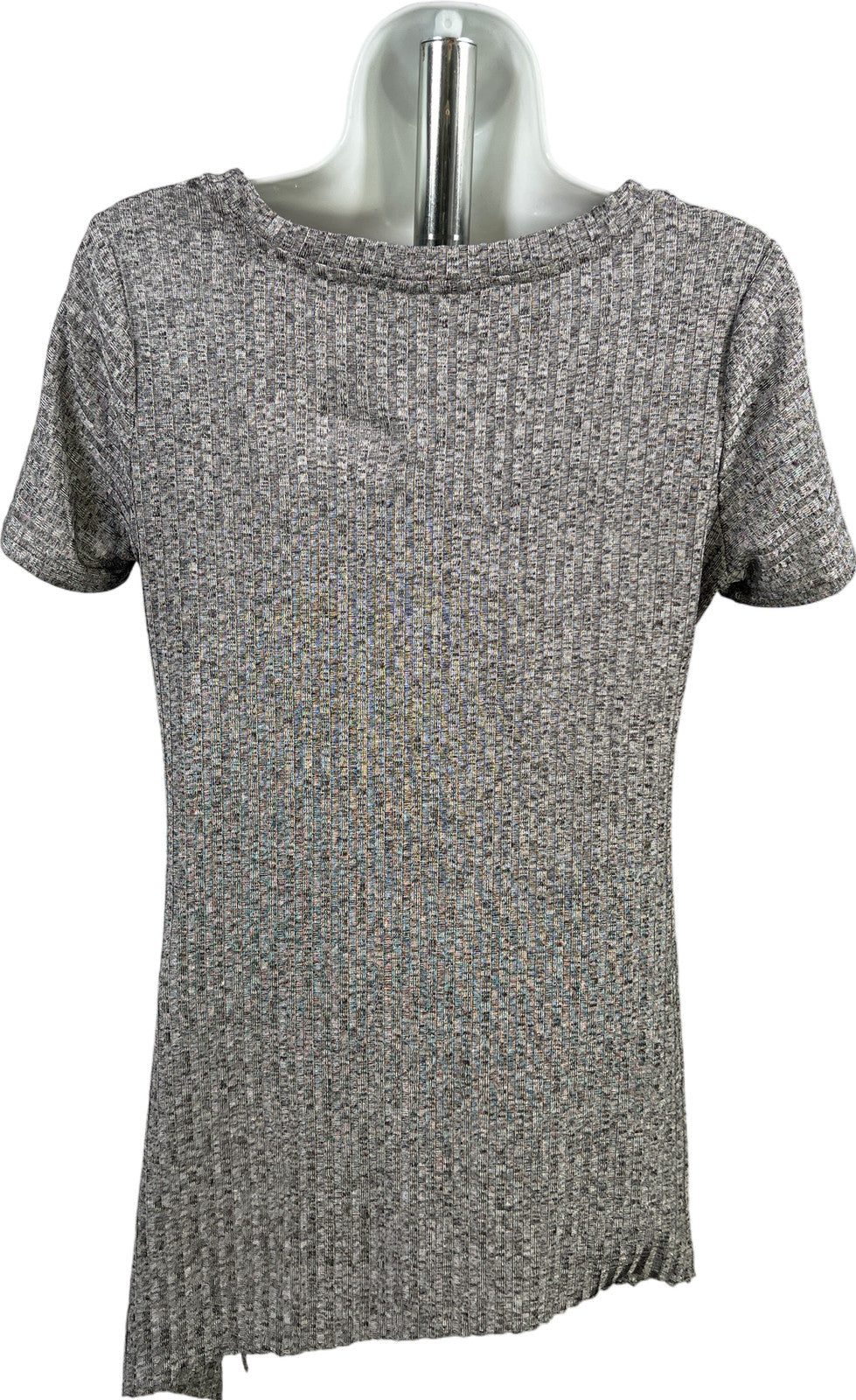 Bar III Women’s Gray Ribbed Short Sleeve Layered T-Shirt - M