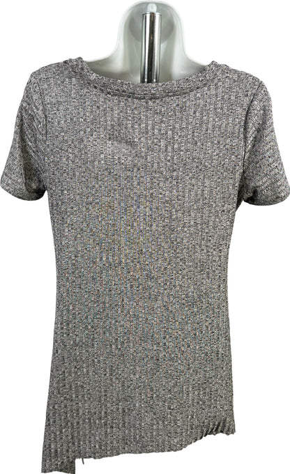 Bar III Women’s Gray Ribbed Short Sleeve Layered T-Shirt - M
