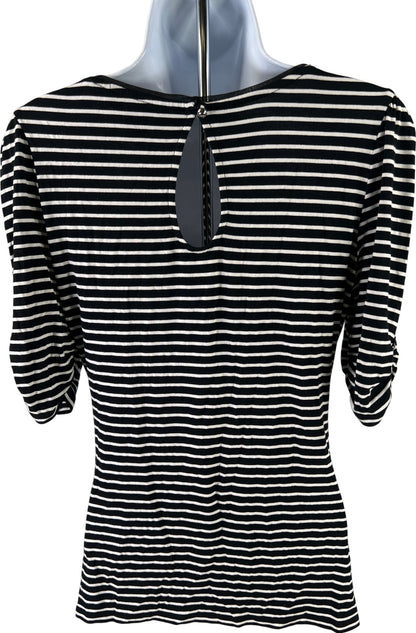 White House Black Market Women’s Black Striped Short Sleeve Scoop Neck Shirt - S