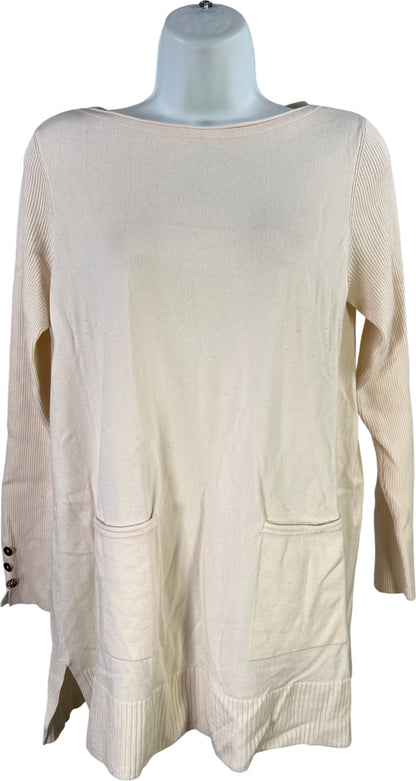 Chico’s Women’s Ivory White Long Sleeve Pocket Front Sweater Shirt - 1/US M