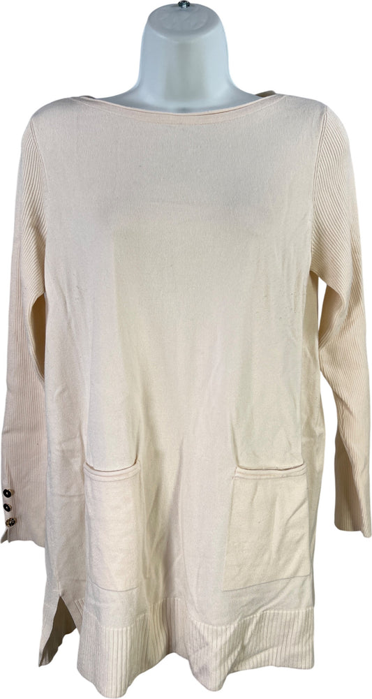 Chico’s Women’s Ivory White Long Sleeve Pocket Front Sweater Shirt - 1/US M
