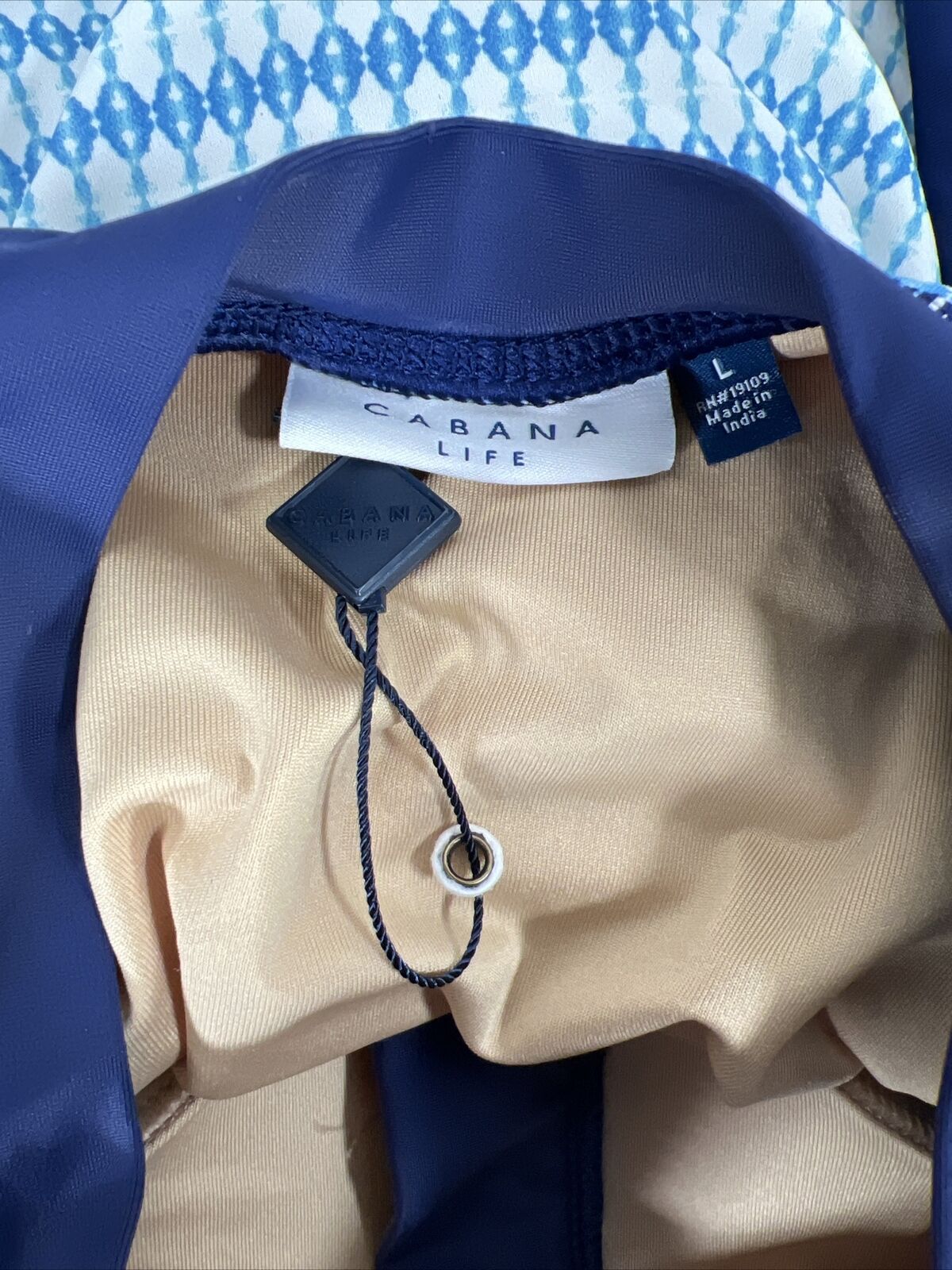 Cabana Life Women's Blue Long Sleeve Zip Front Long Sleeve Swim Suit - L