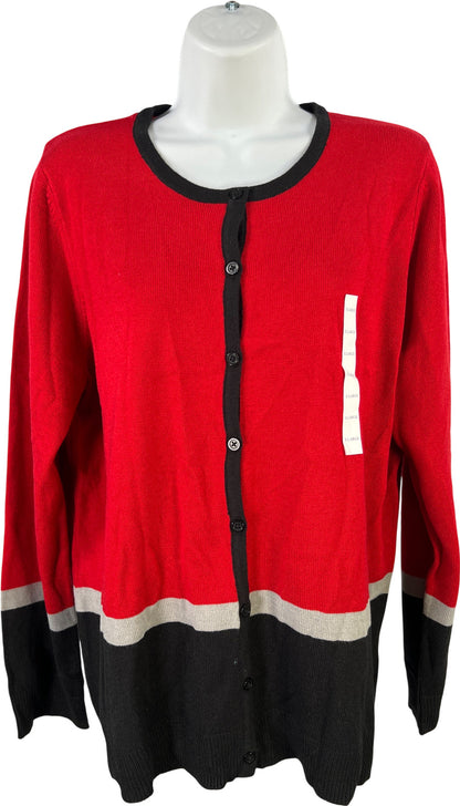 Croft and Barrow Women’s Red/Black Long Sleeve Button Up Cardigan Sweater - XL